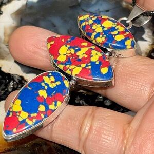 Multi-Color Mosaic Calsilica Pendant 3”